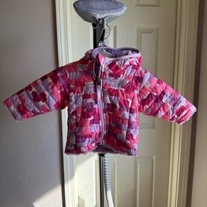 The North Face‎ Reversible Puffer Jacket Pink Purple Fleece Hooded Baby 0-3M